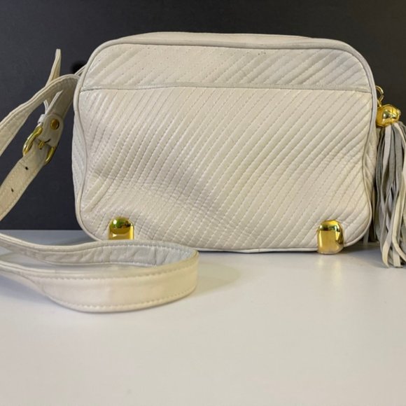 Vintage J Tiras Crossbody/Shoulder Ivory Bag Multi-Compartments, Tassels - Picture 1 of 12